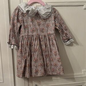 La Coqueta 3T Girls' Floral Plaid Long-Sleeve Dress with Ruffle Collar - Pink